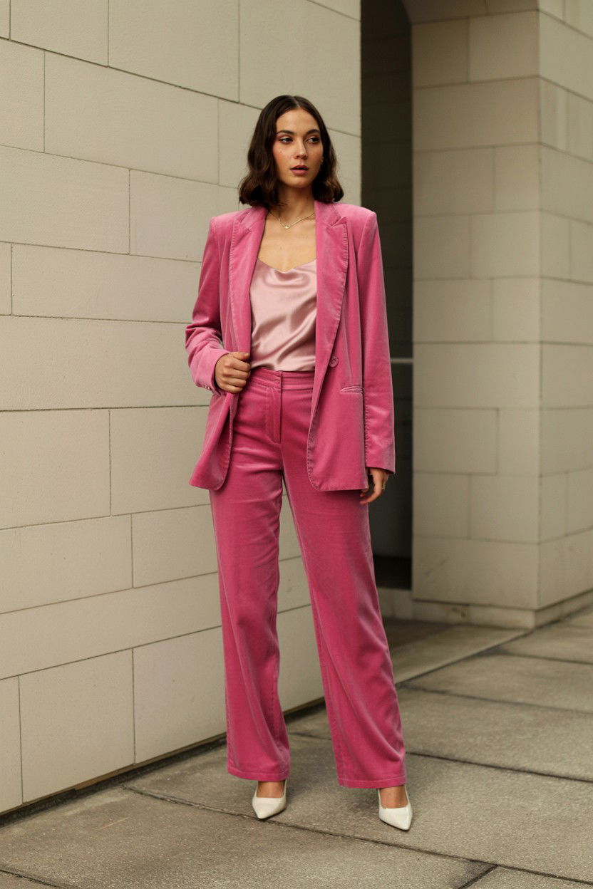 Pink Velvet Blazer - 25 Valentine's Day Velvet Outfit Ideas