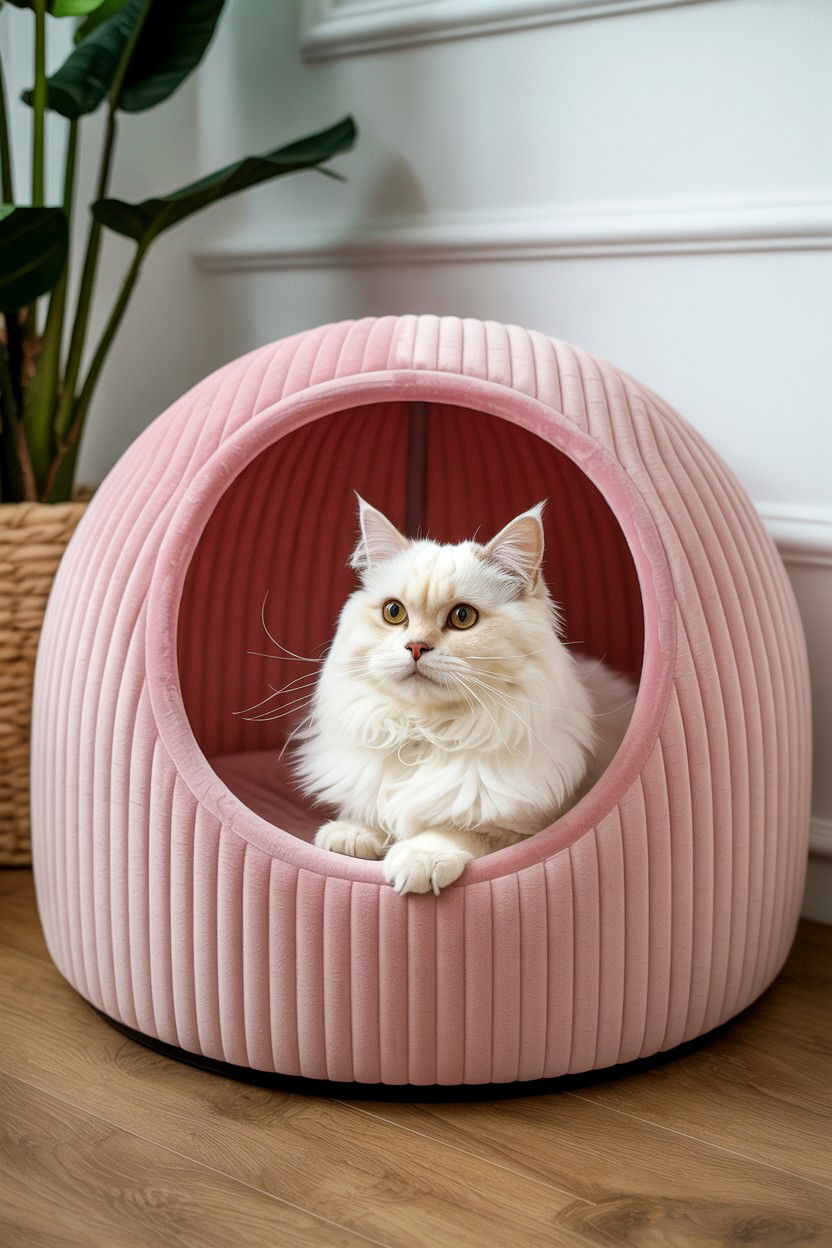 Pink Velvet Cat Bed - 25 Valentine's Day Pet Bed Ideas