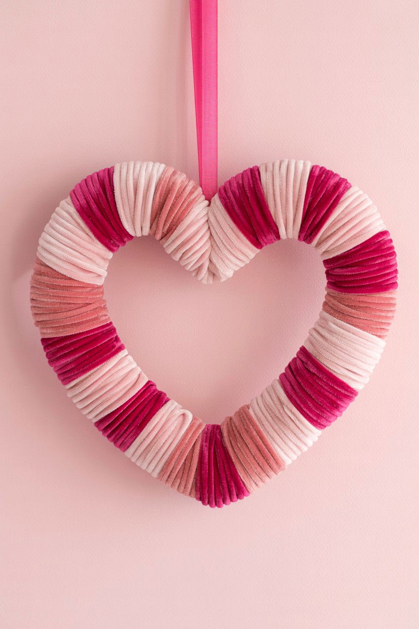Pink Velvet Heart Wreath - 25 Ribbon Valentine's Day Wreath Ideas