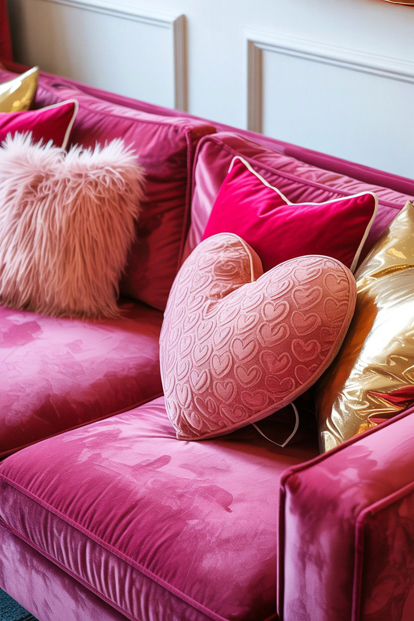 Pink Velvet Sofa - 25 Maximalist Valentine's Day Ideas