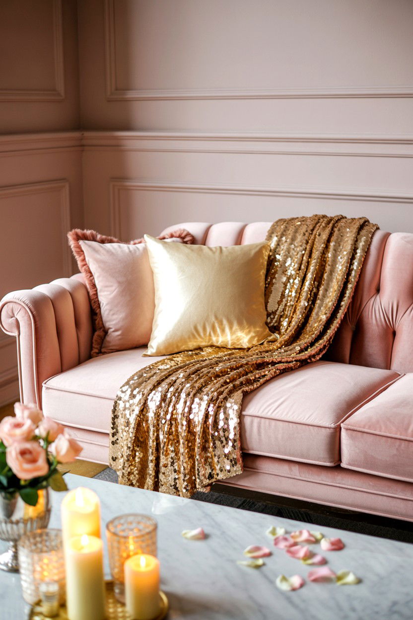 Pink Velvet Sofa - 25 Glam Valentine's Day Decor Ideas