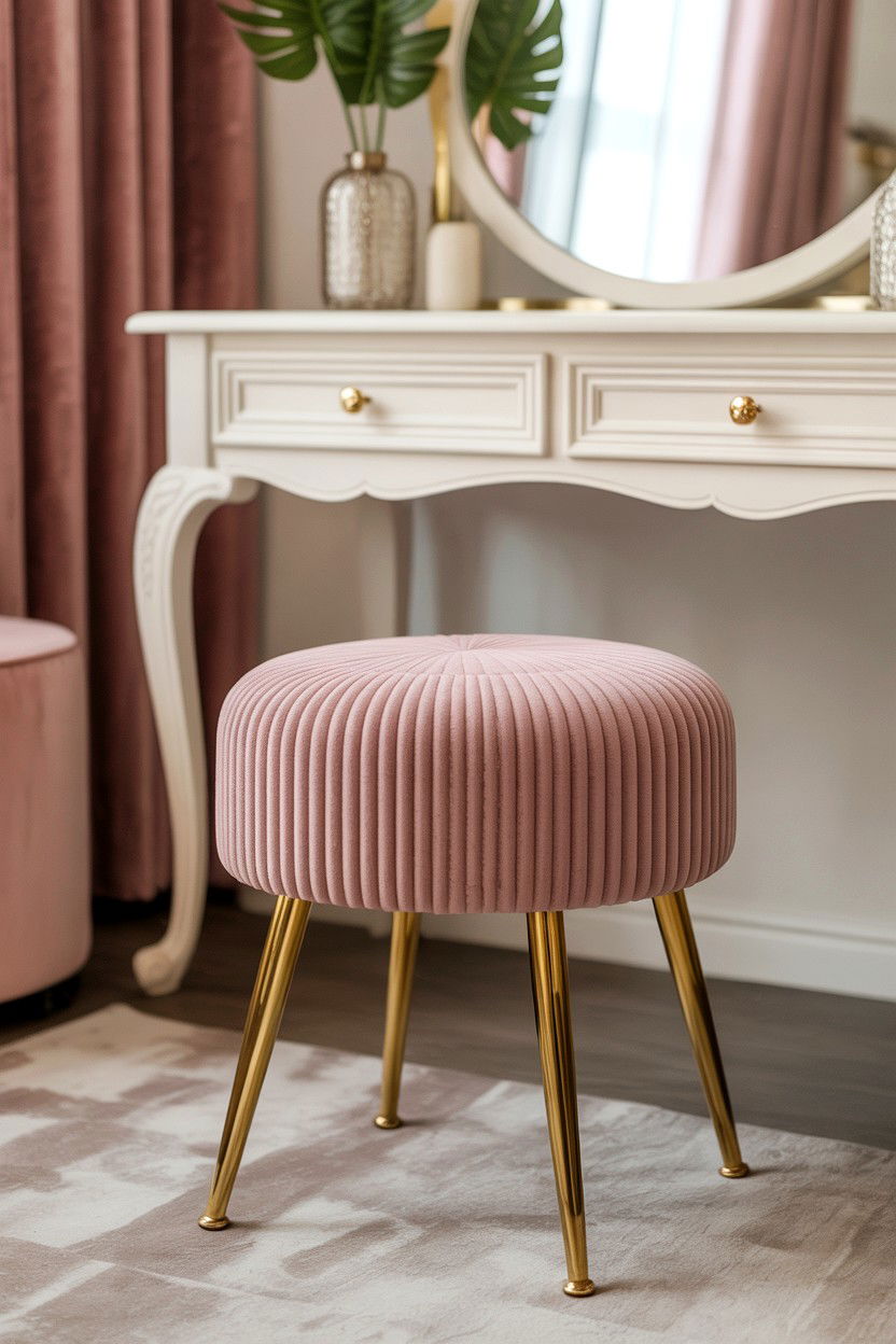 Pink Velvet Stool - 25 Valentine's Day Bathroom Decor Ideas
