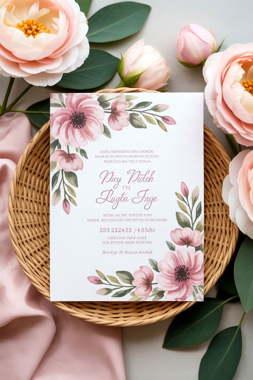 Pink Watercolor Floral Invitation - 25 Valentine's Day Wedding Invitation Ideas