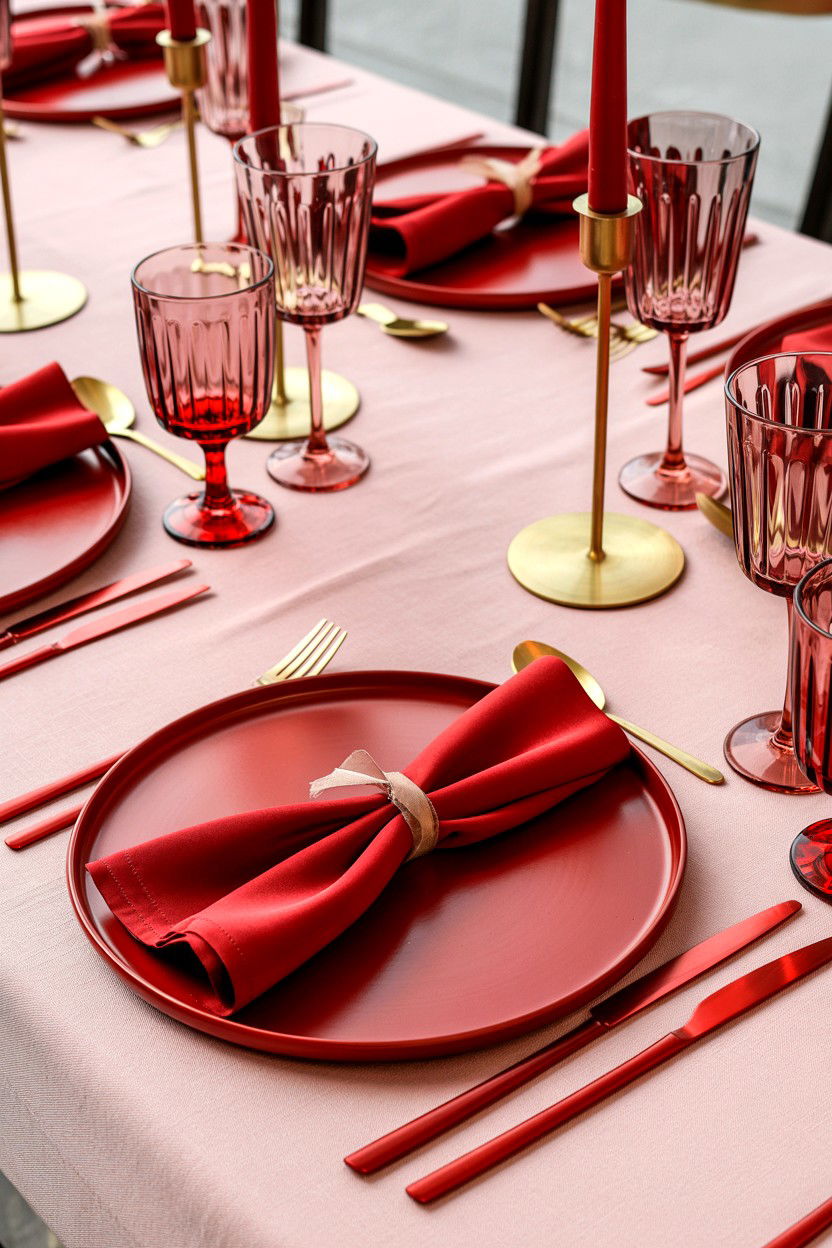 Pink and red table setting - 25 Valentine's Day Place Setting Ideas