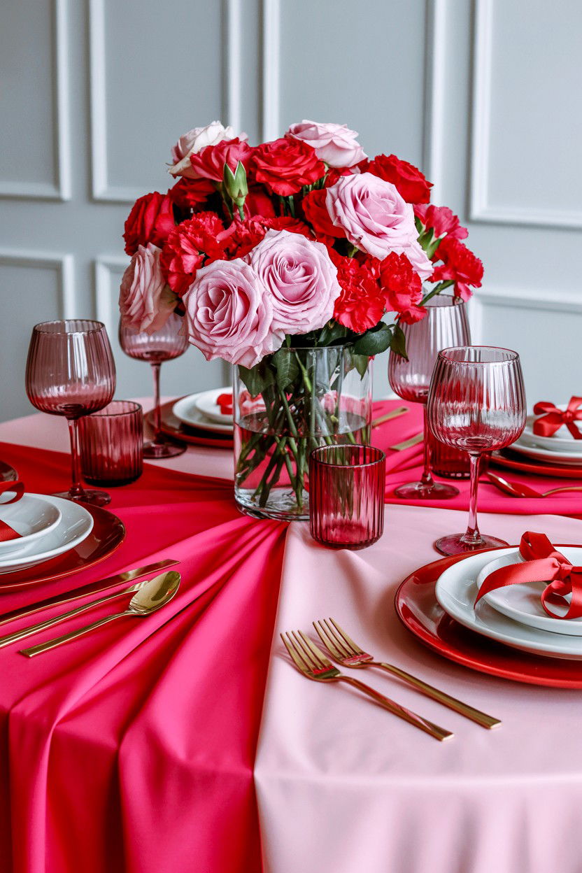 Pink and red valentine table - 25 Valentine's Day Table Setting Ideas