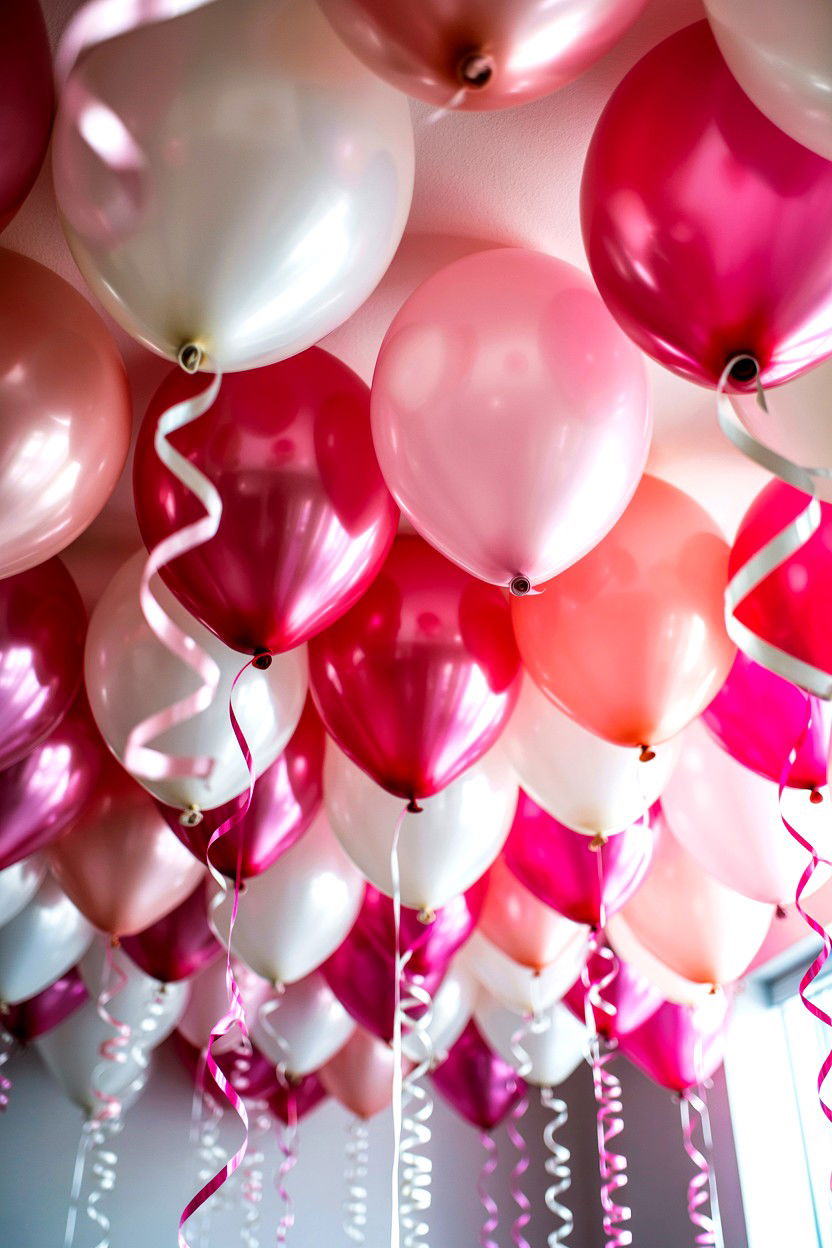 Pink and white balloons - 25 Valentine's Day Balloon Ceiling Ideas