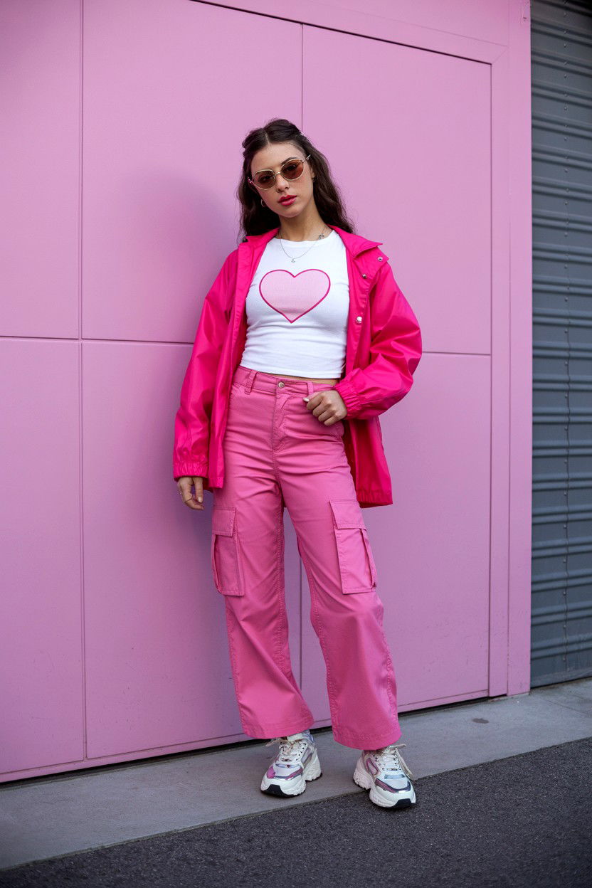 Pink cargo pants and baby tee - 25 Valentine's Day Outfits for Teens