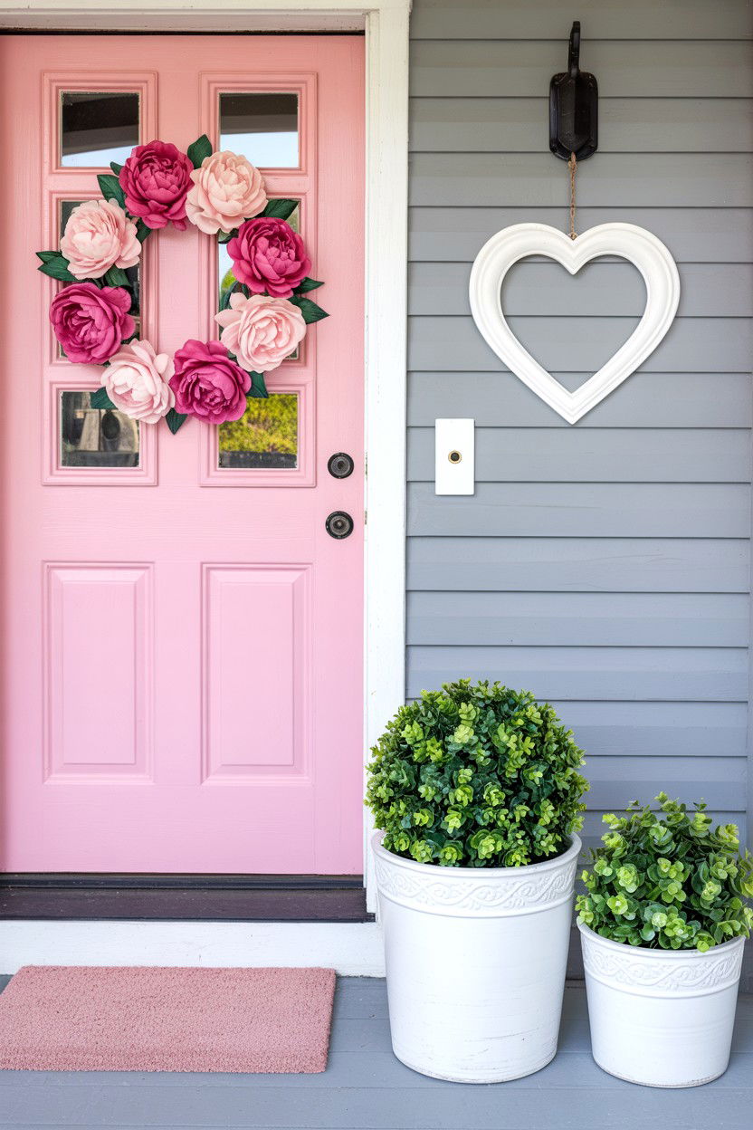 Pink floral door hanger - 25 Valentine's Day Welcome Sign Ideas