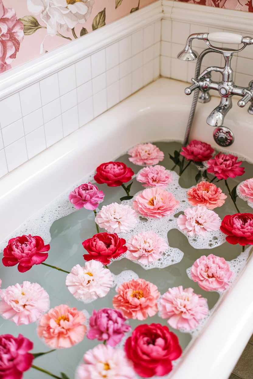 Pink flower bath - 25 Valentine's Day Bubble Bath Ideas