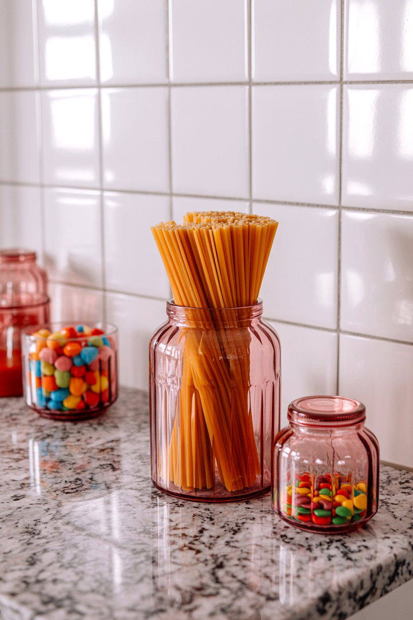 Pink glass counter jar - 25 Valentine's Day Kitchen Decor Ideas