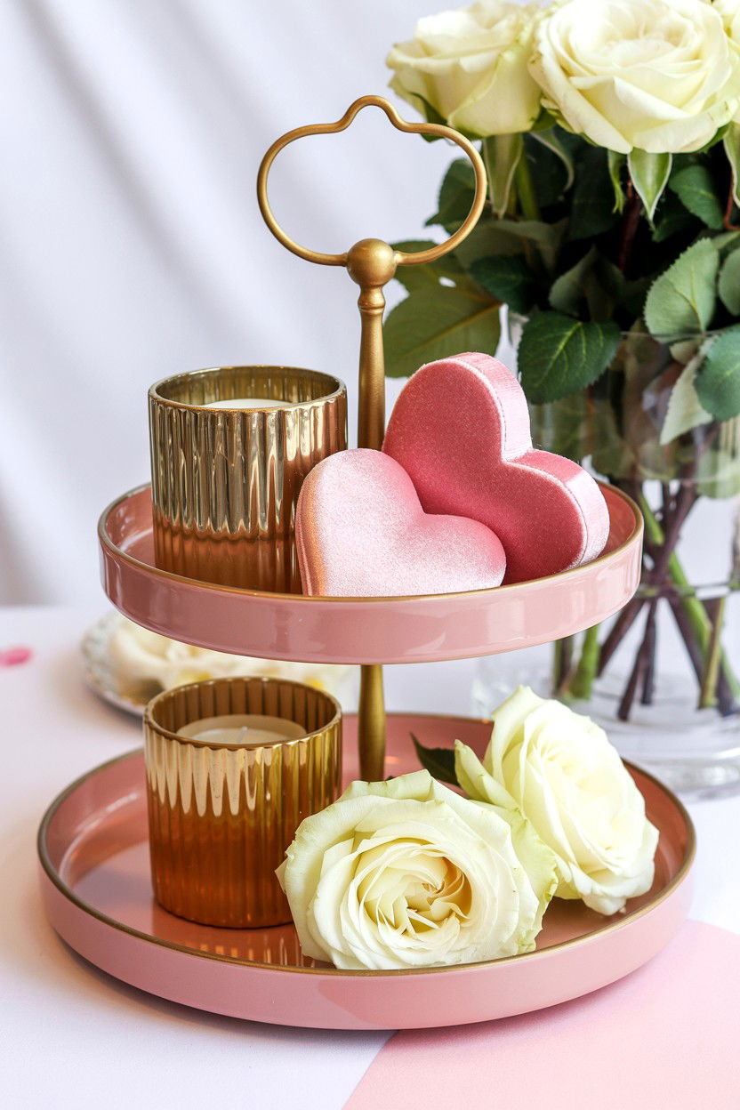Pink gold tiered tray - 25 Valentine's Day Kitchen Tiered Tray Ideas