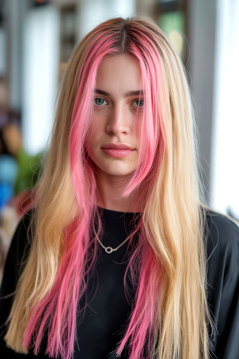 Pink hair streaks - 25 Valentine's Day Straight Hair Ideas