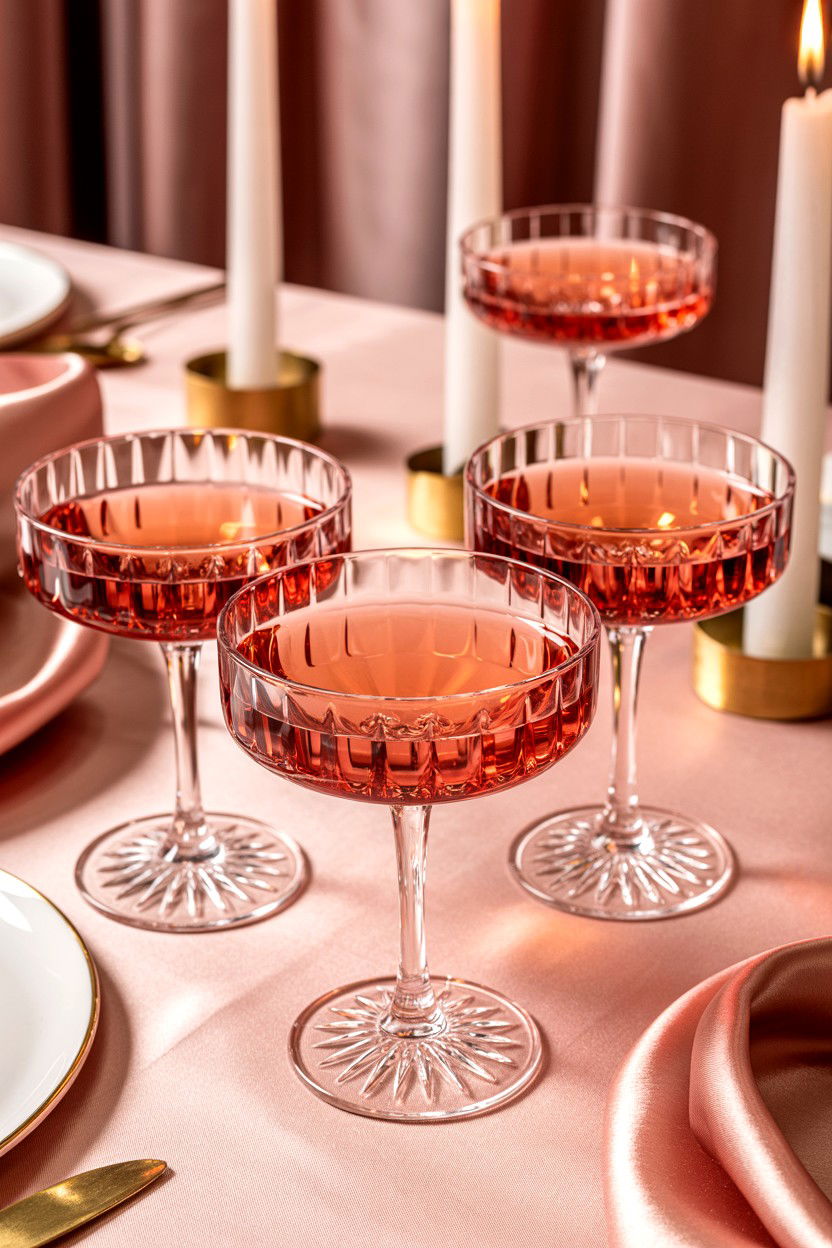 Pink heart coupe glasses - 25 Valentine's Day Glassware Ideas