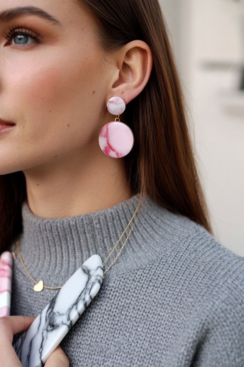 Pink marble earring - 25 Valentine's Day Earring Ideas
