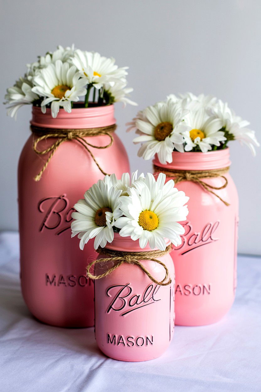 Pink mason jar centerpiece - 25 Valentine's Day Centerpiece Ideas