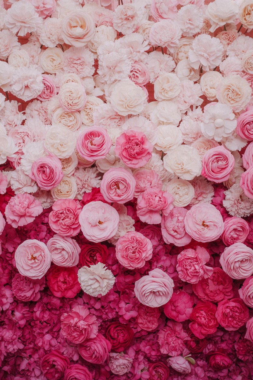 Pink ombre flower wall - 25 Valentine's Day Flower Wall Ideas