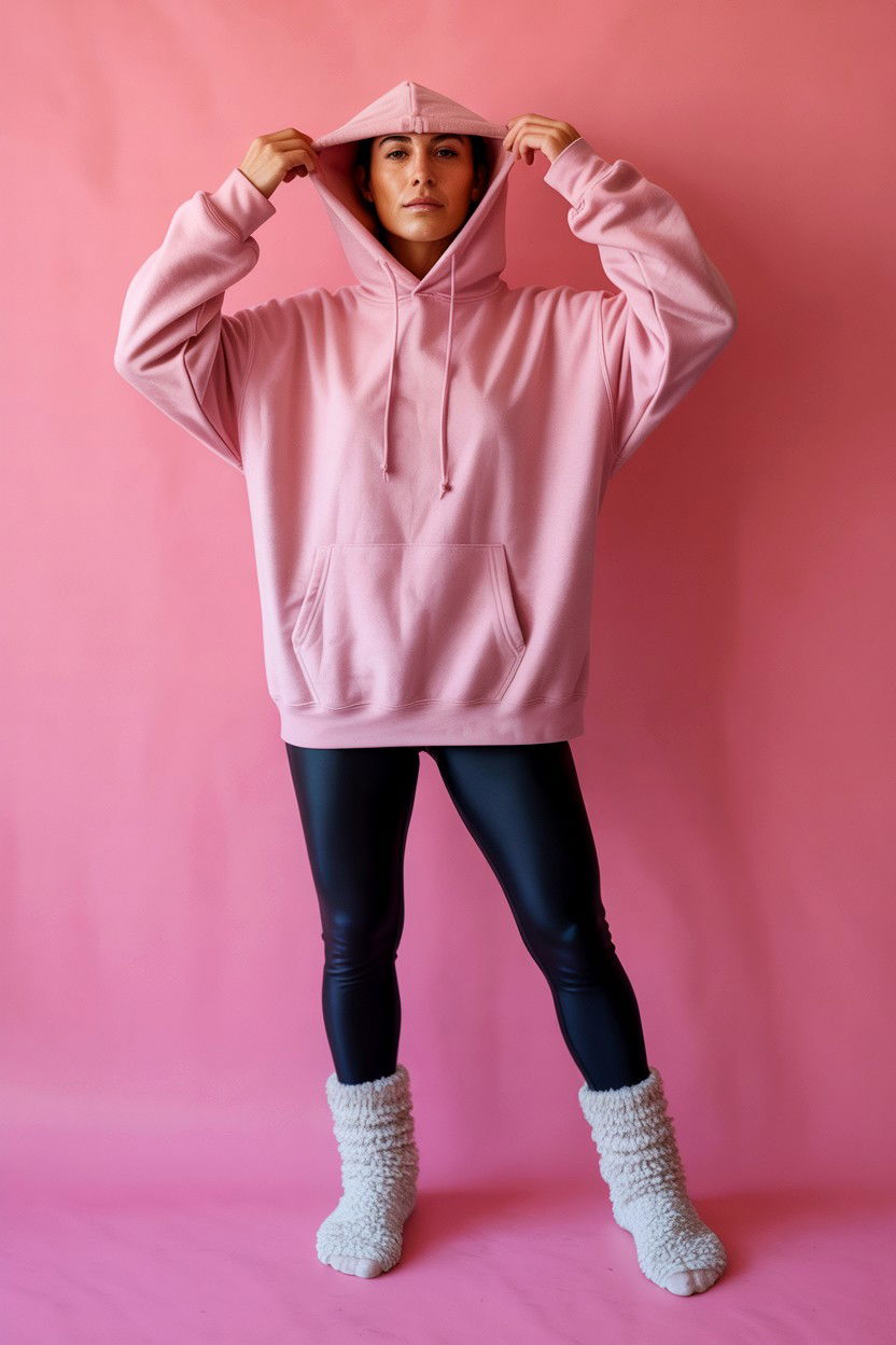 Pink oversized hoodie and leggings - 25 Valentine's Day Outfits for Teens