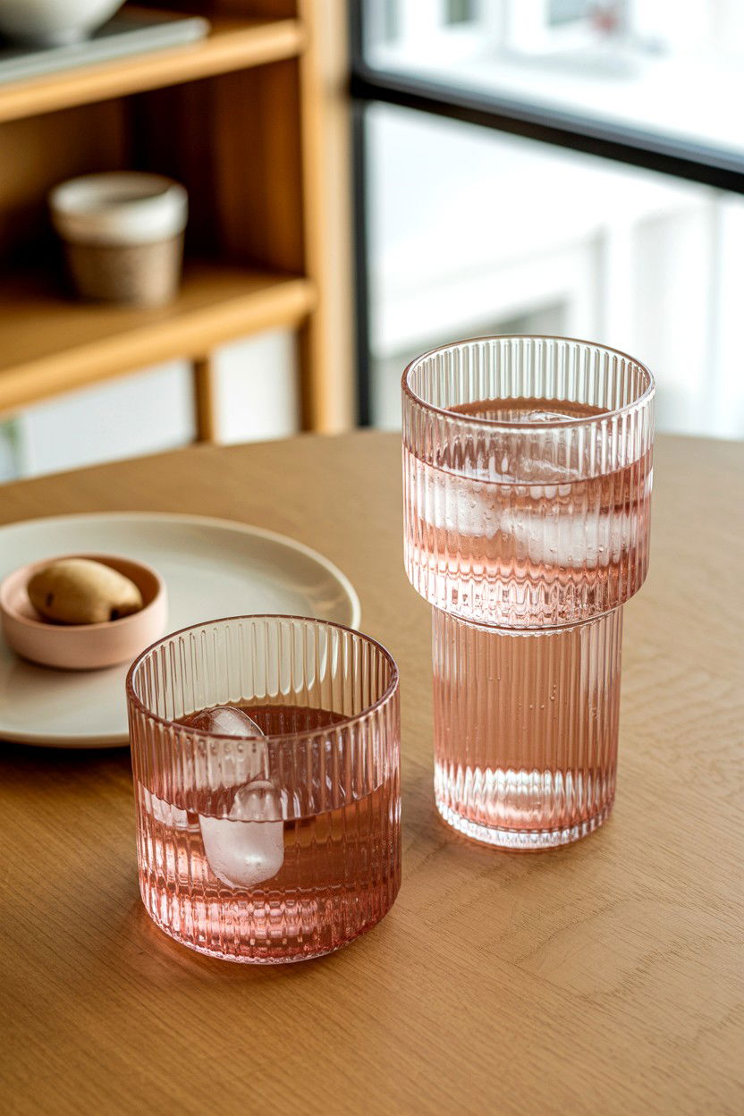 Pink ribbed drinking glasses - 25 Valentine's Day Glassware Ideas