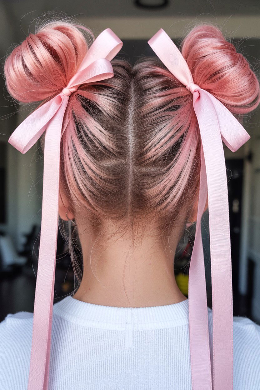 Pink ribbon space buns - 25 Valentine's Day Space Buns Ideas