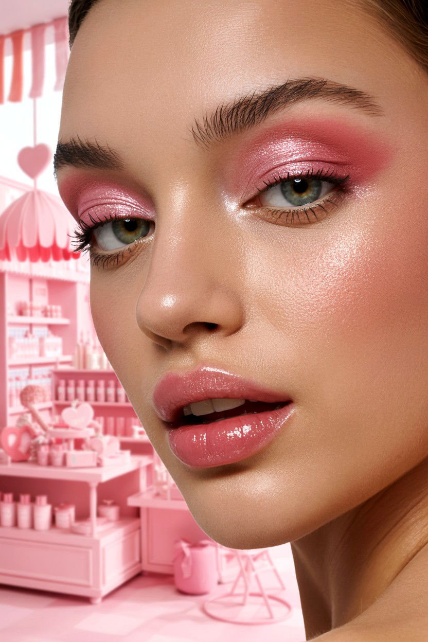 Pink shimmer makeup - 25 Dewy Valentine's Day Makeup Looks