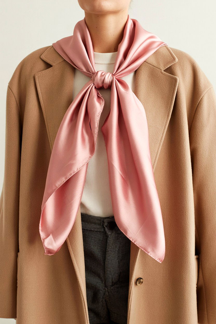 Pink silk scarf with neutral outfit - 25 Valentine's Day Quiet Luxury Outfits