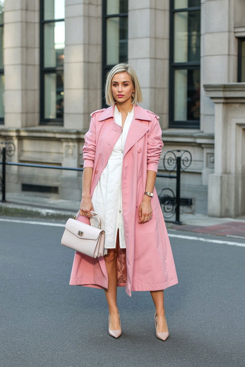 Pink trench coat - 25 Valentine's Day Preppy Outfits
