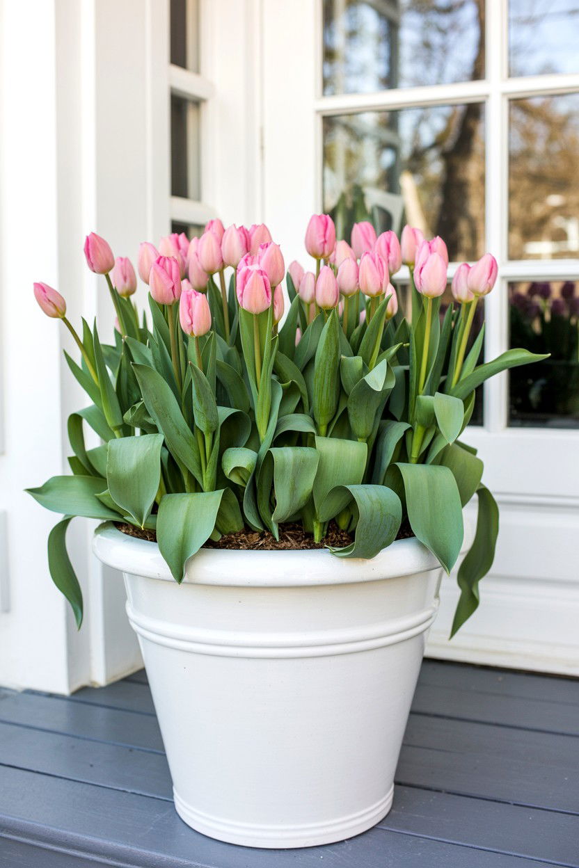 Pink tulip planter - 25 Valentine's Day Planter Ideas