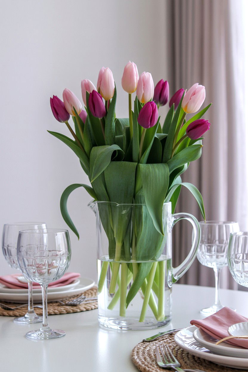 Pink tulip table decor - 25 Valentine's Day Centerpiece Ideas