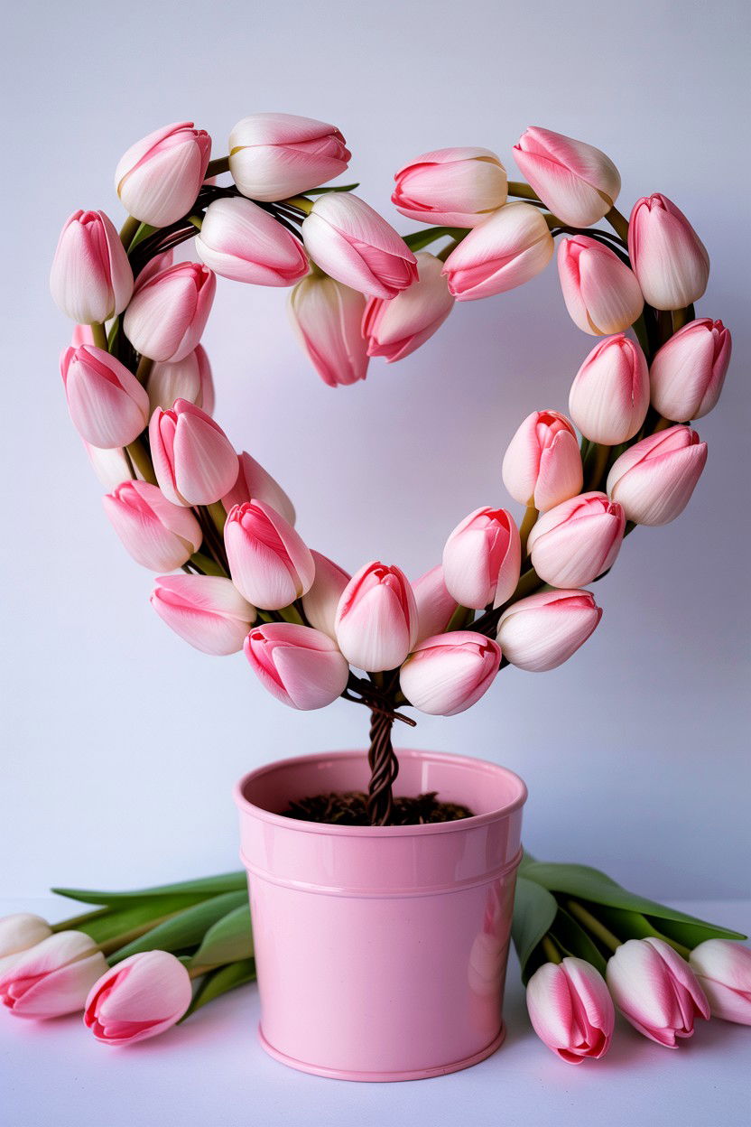Pink tulip topiary - 25 Valentine's Day Topiary Ideas