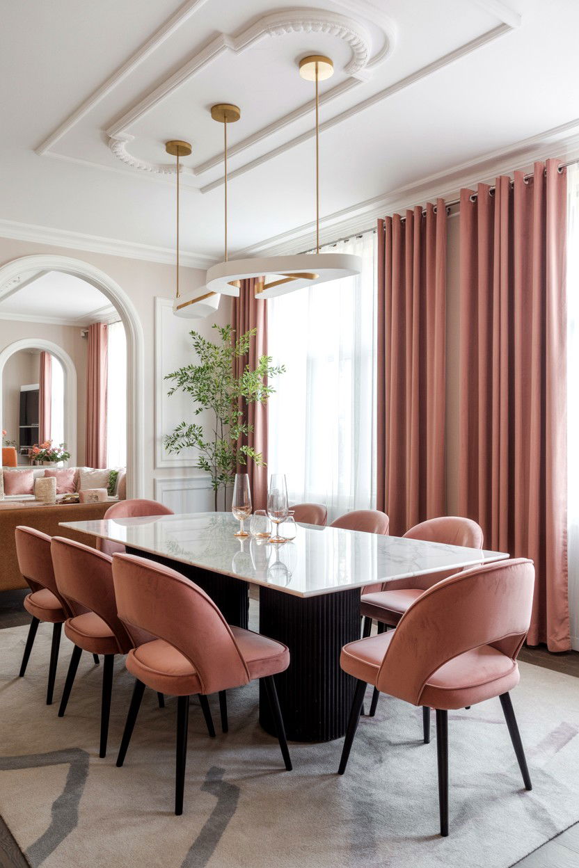 Pink velvet chairs - 25 Valentine's Day Dining Room Decor Ideas