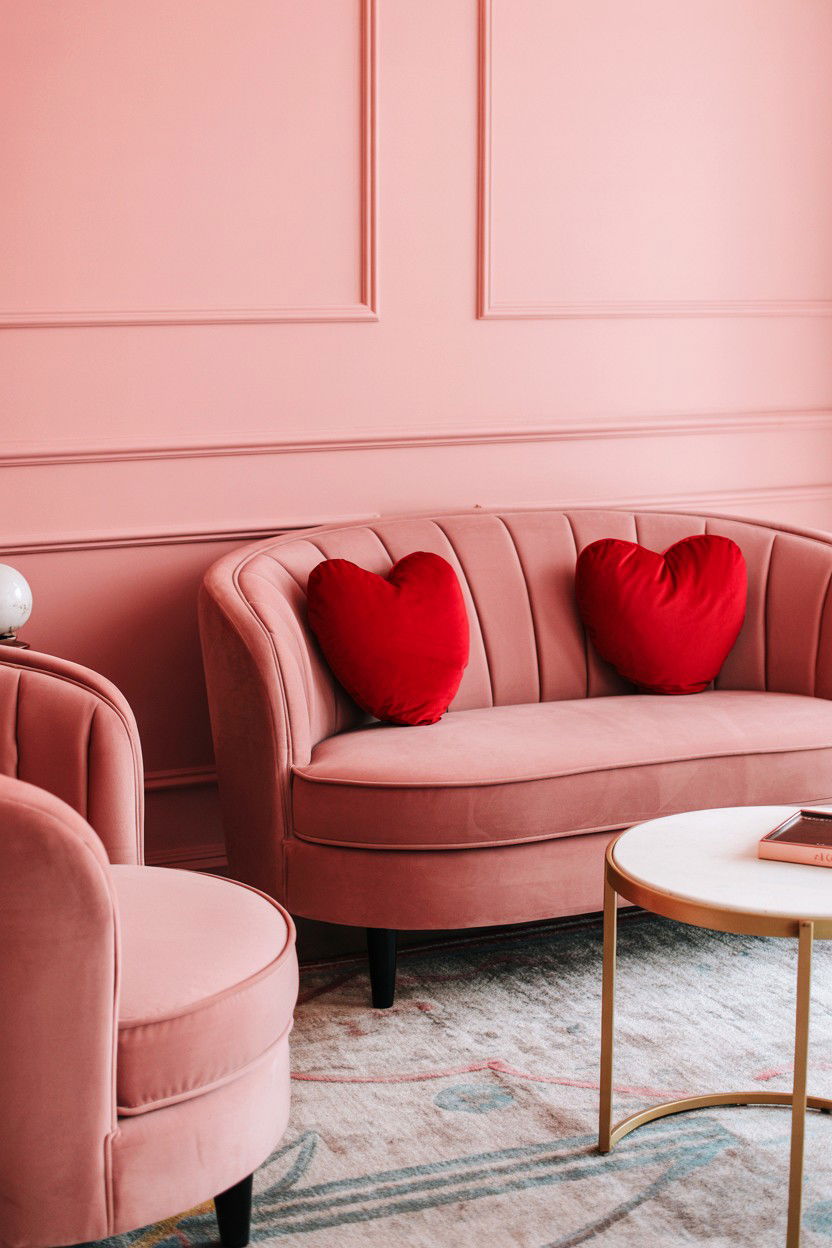 Pink velvet lounge furniture - 25 Valentine's Day Bridal Shower Ideas