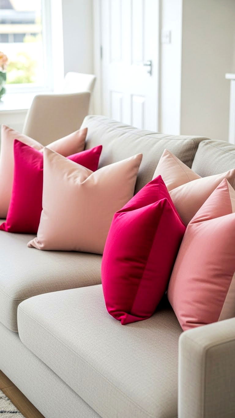 Pink velvet pillows - 25 valentine's day decor ideas