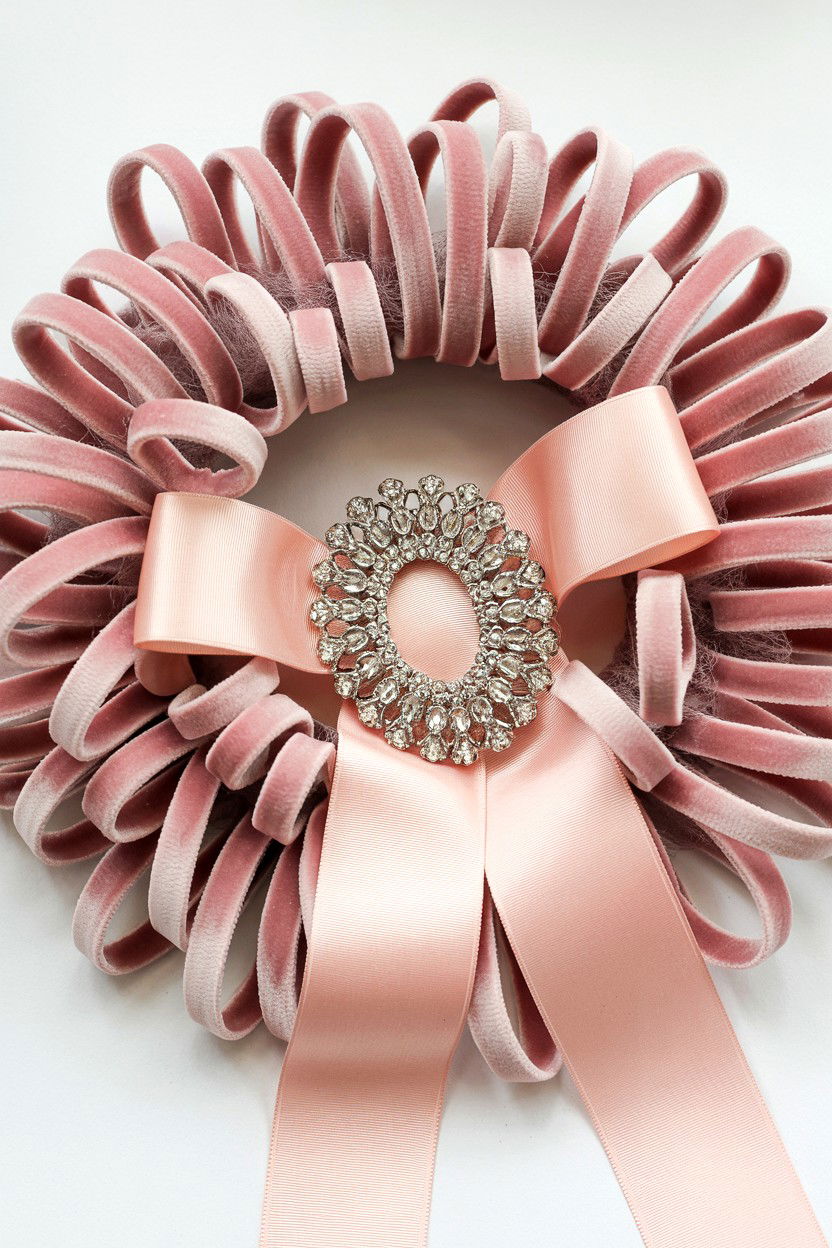 Pink velvet ribbon wreath - 25 Vintage Valentine's Day Wreath Ideas