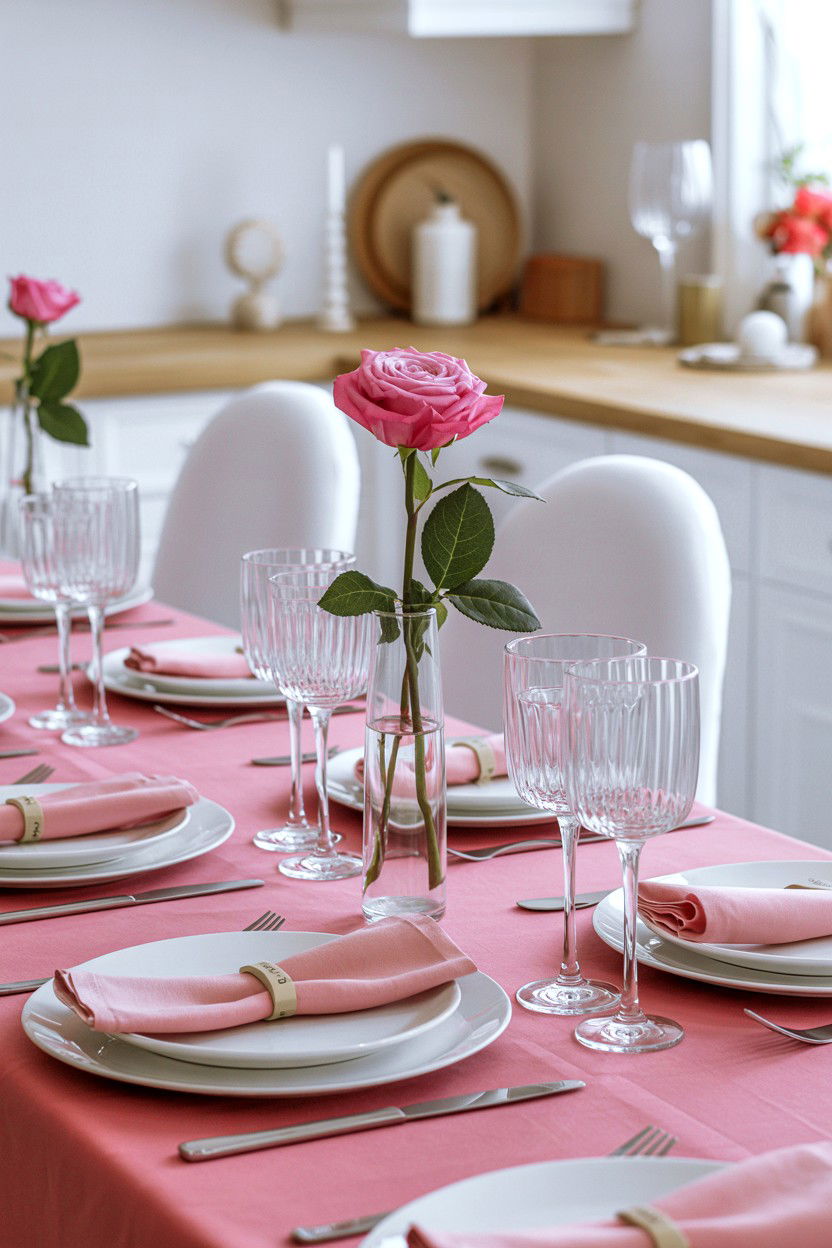 Pink white table setting - 25 Valentine's Day Kitchen Decor Ideas