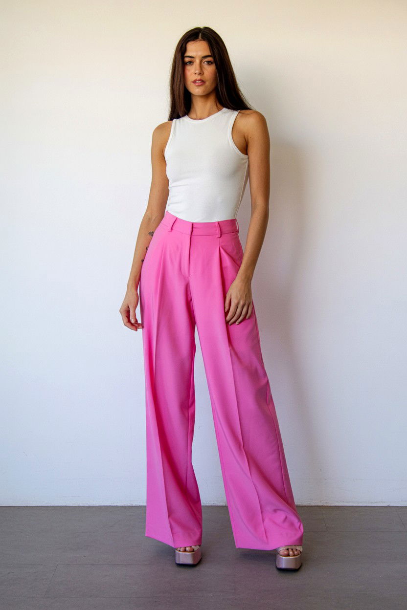 Pink wide leg trousers - 25 Valentine's Day Night Out Outfits