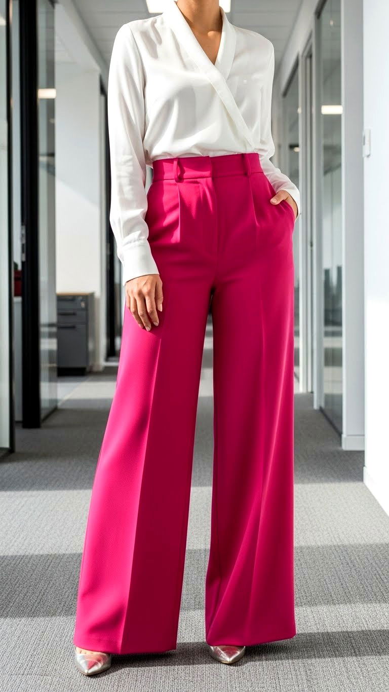 Pink wide leg trousers - 25 valentine's day outfit ideas for women