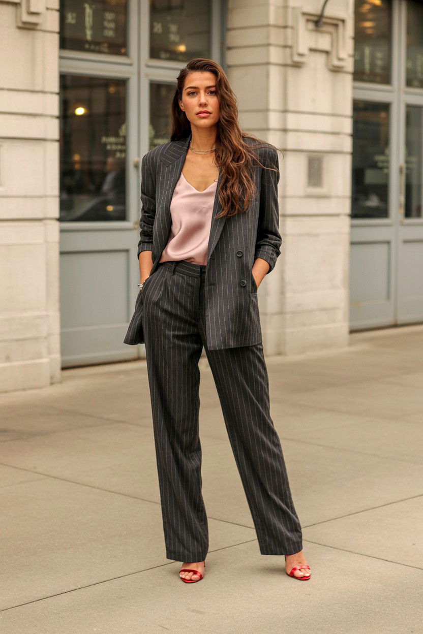 Pinstripe suit for date night - 25 Valentine's Day Quiet Luxury Outfits