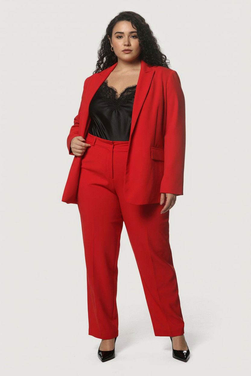 Plus size red pantsuit - 25 Valentine's Day Plus Size Outfits