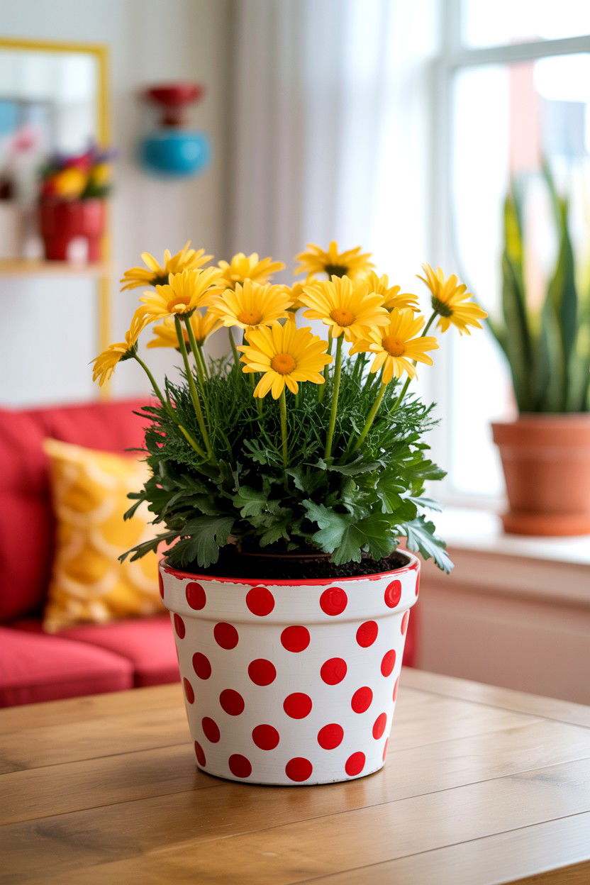 Polka dot painted garden pot - 25 Valentine's Day Planter Ideas