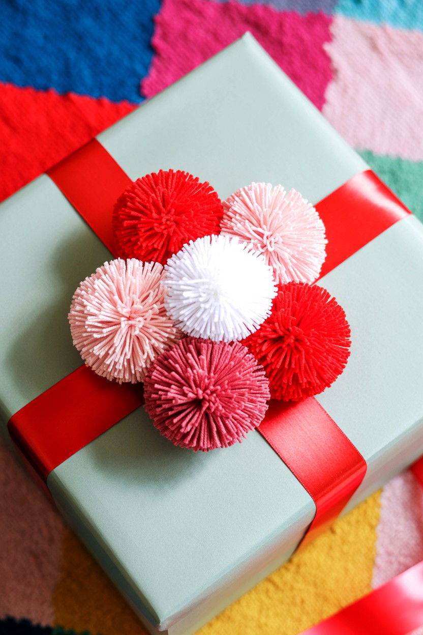 Pom Pom Embellishment - 25 Valentine's Day Gift Wrapping Ideas