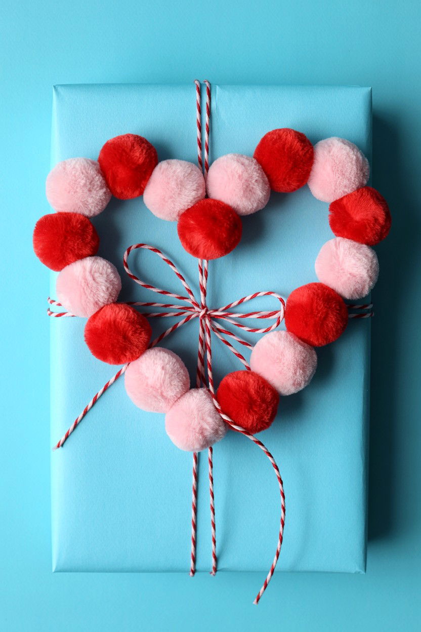 Pom Pom Gift Decoration - 25 Valentine's Day Wrapping Paper Ideas