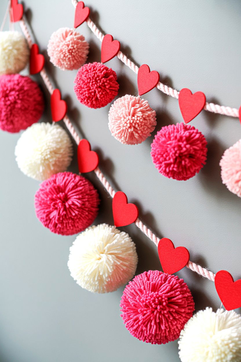 Pom Pom Valentine Banner - 25 Valentine's Day Banner Ideas