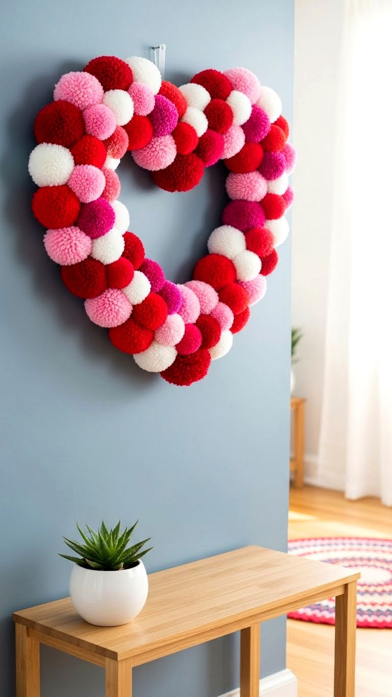 Pom Pom Wreath - 25 valentine's day wreath ideas