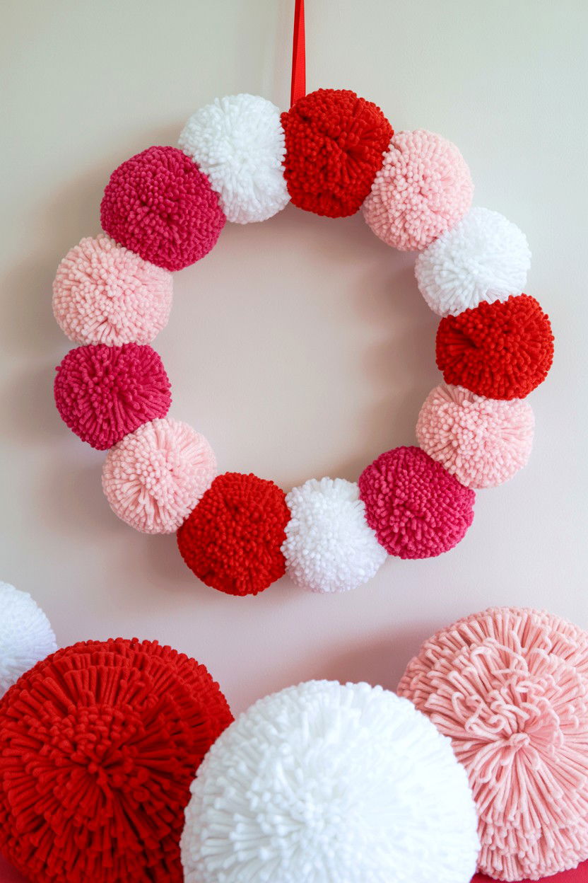 Pom Pom - 25 Simple Valentine's Day Wreath Ideas