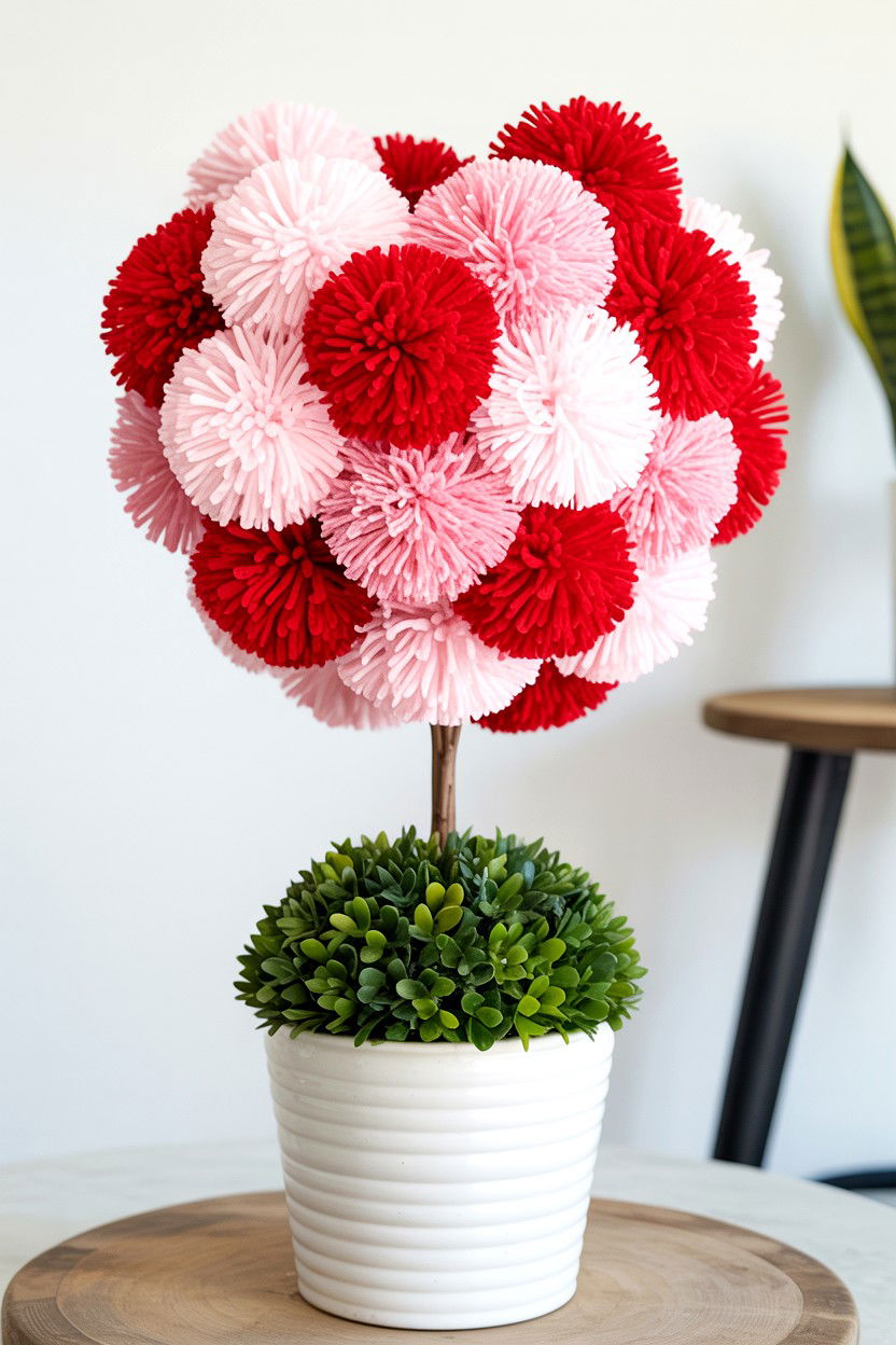 Pom pom topiary - 25 Valentine's Day Topiary Ideas