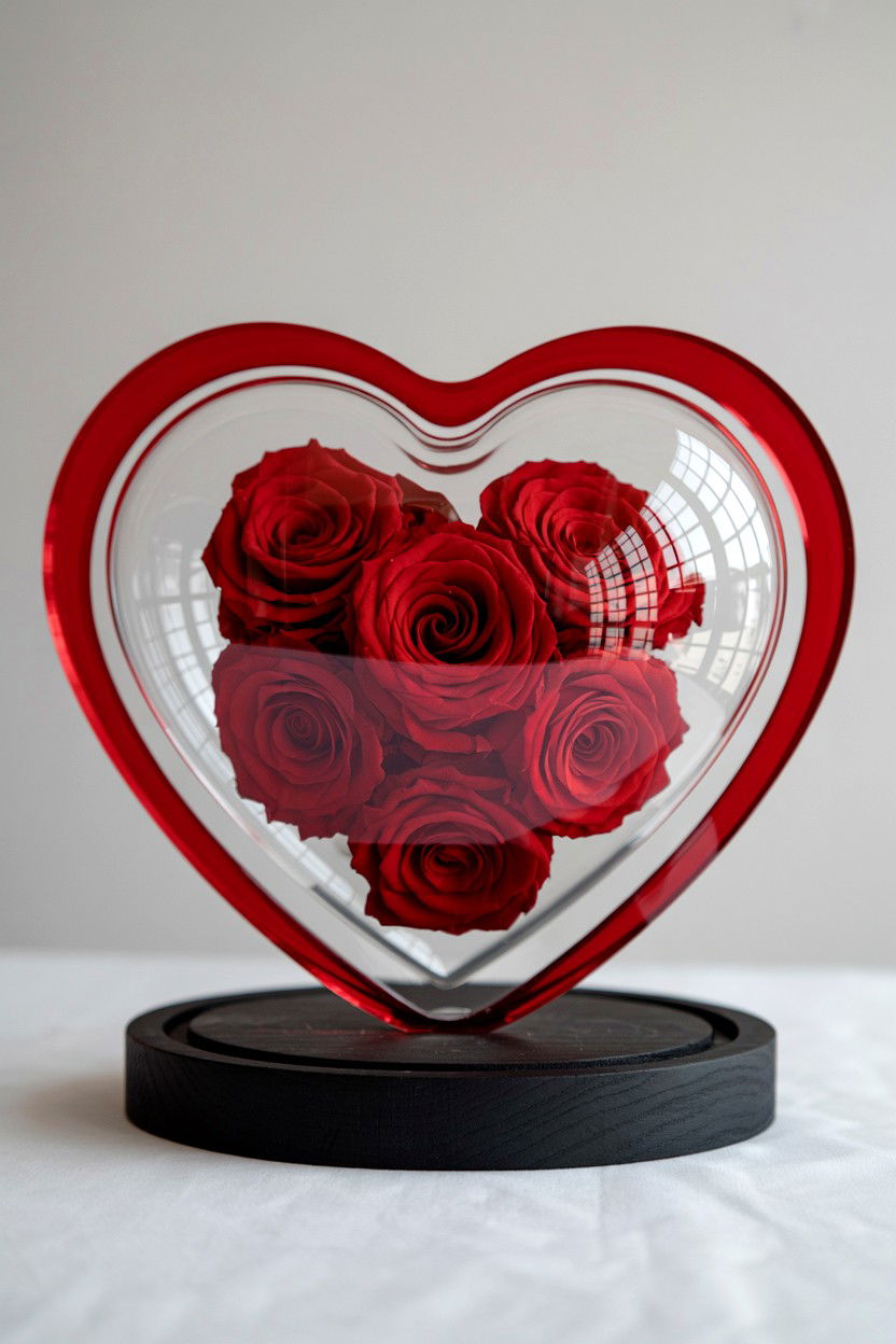 Preserved Rose Heart Display - 25 Valentine's Day Flower Heart Ideas
