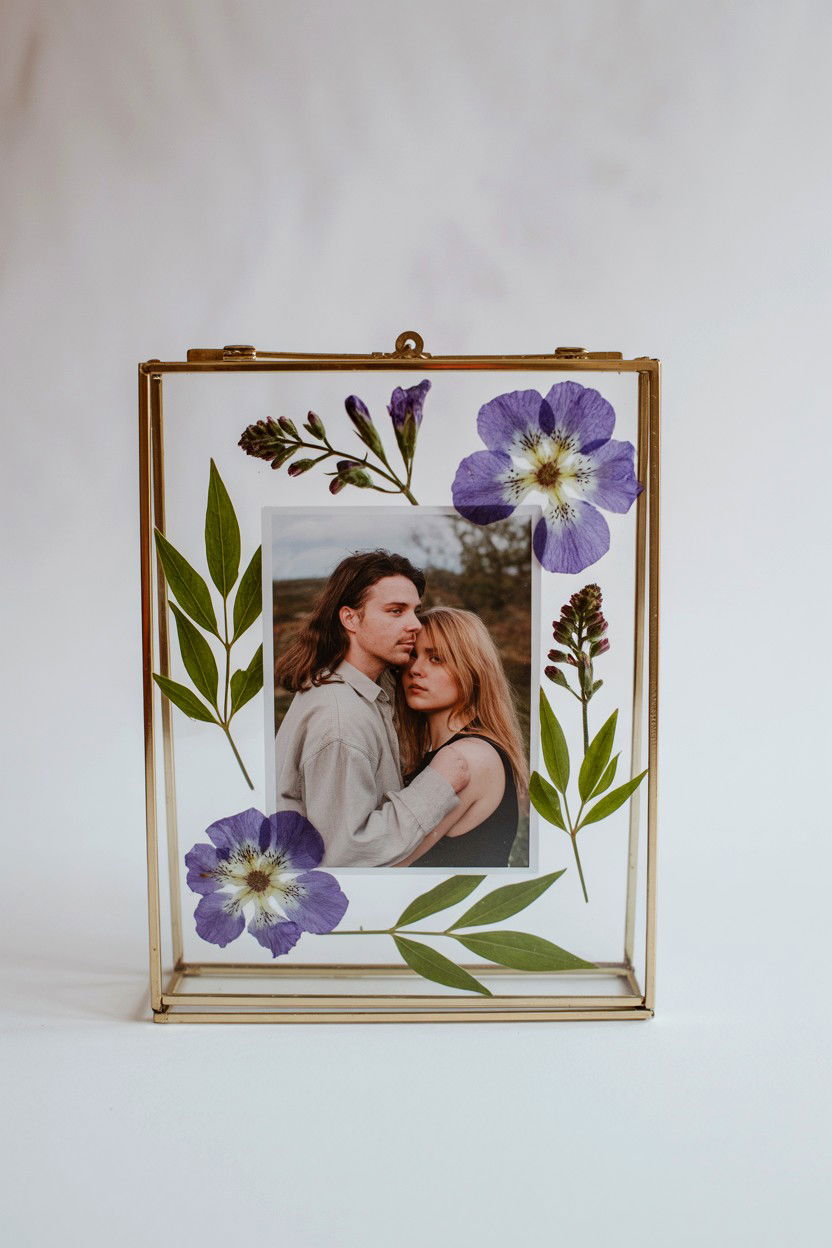 Pressed Flower Photo Frame - 25 Valentine's Day Dried Flower Ideas