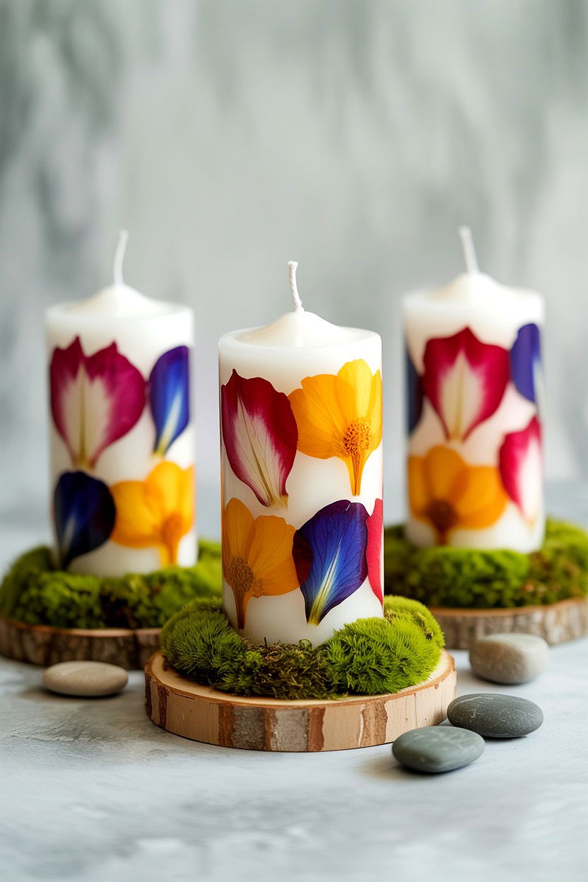 Pressed Flower Pillar Candles - 25 Valentine's Day Pillar Candle Ideas