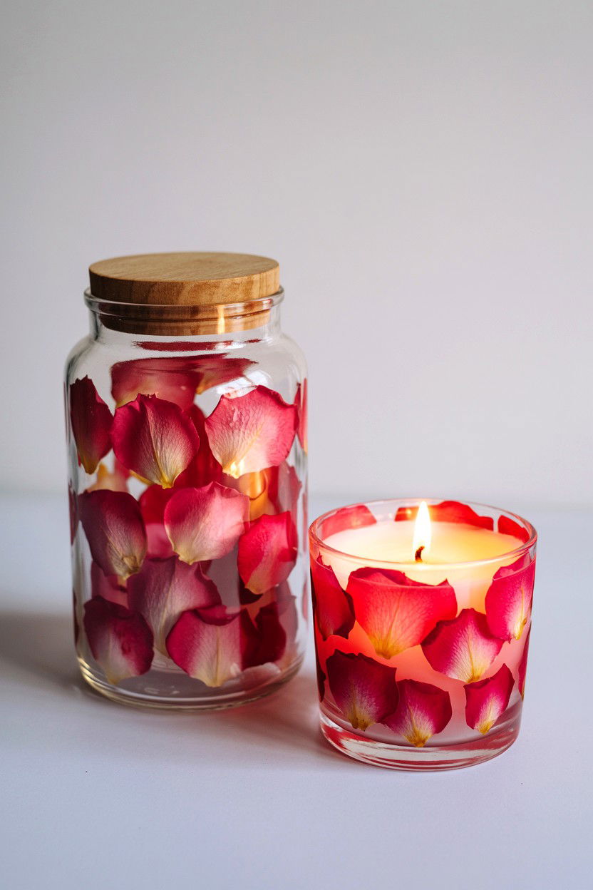 Pressed Petal Glass Jar - 25 Valentine's Day Candle Holder Ideas