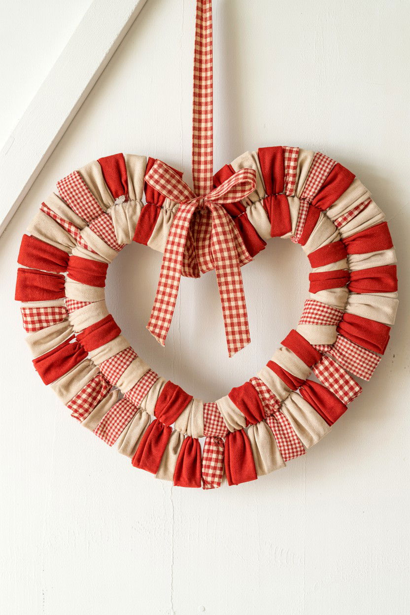 Primitive heart rag wreath - 25 Vintage Valentine's Day Wreath Ideas